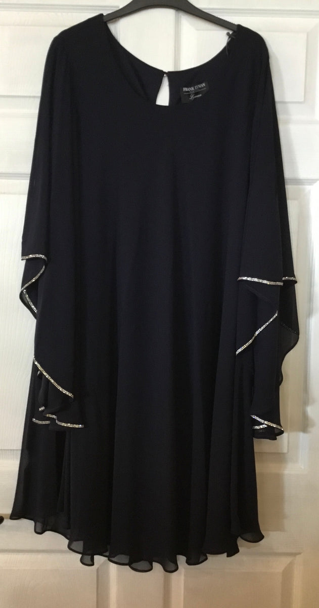 Frank Lyman Sheer Overlay Dress w/Long Bell Sleeve Midnight Blue 22911 ...